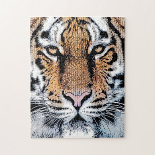 Tiger Porträtt i Graphic Press Stil Pussel