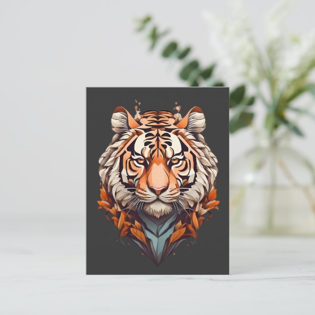 Tiger porträtt, minsta konstruktiva orange färg vykort (Stående Fram)