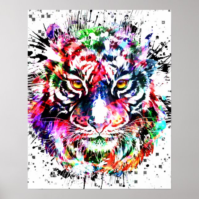 Tiger Poster | Färgfläckig Teckning | Abstrakt Art (Framsidan)