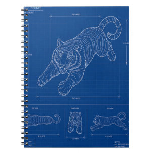 Tiger Pounce Ritning – Teknisk Linje Konst Poster Anteckningsbok