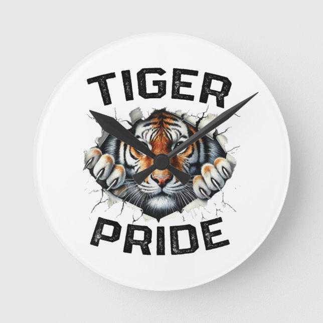 Tiger Pride Retro Tiger School Sports Team Rund Klocka (Framsida)