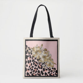 Tiger Print and Mauve and Ivory Flowers Tote Tygkasse