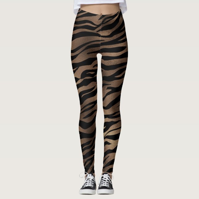 Tiger Print Chocolate Black Women's Leggings (Framsida)
