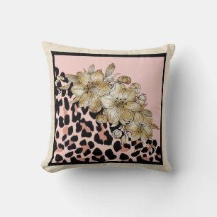 Tiger Print Mauve med Ivory Flowers Dekorativ kudd Kudde