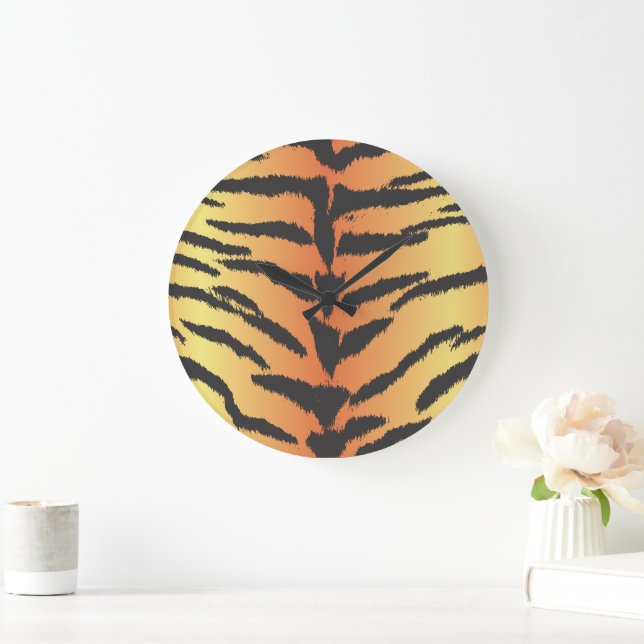 Tiger Print, Tiger Rand, Animal Print, Jungle Stor Klocka (Hem)