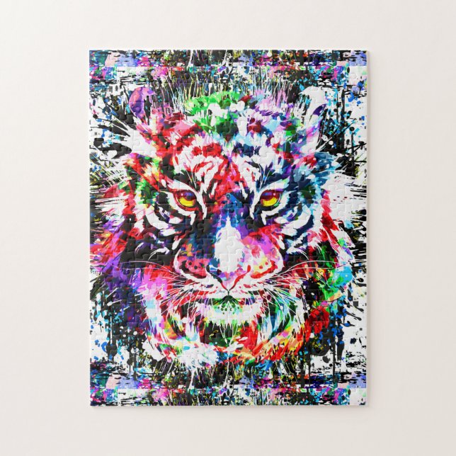 Tiger Puzzle - Colorful Tiger Teckning Puzzle Pussel (Vertikal)