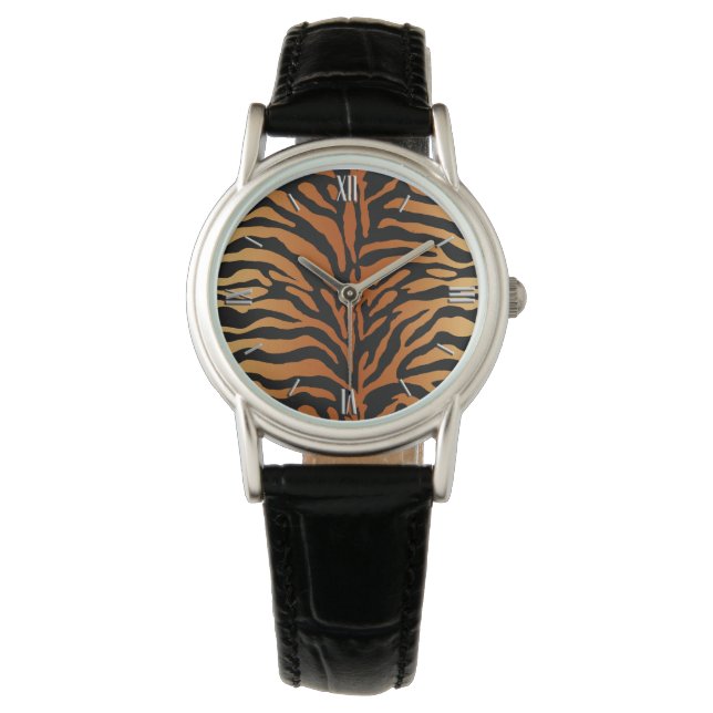 Tiger Rand Animal Print, Amber, Black and Tan Armbandsur (Framsida)