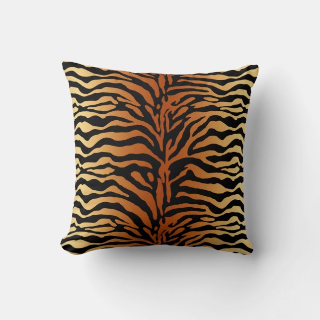 Tiger Rand Animal Print, Amber, Black and Tan Kudde (Framsida)