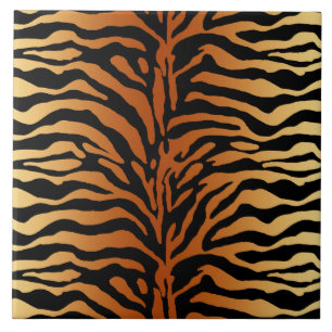 Tiger Rand Animal Print, Amber, Black och Tan Kakelplatta
