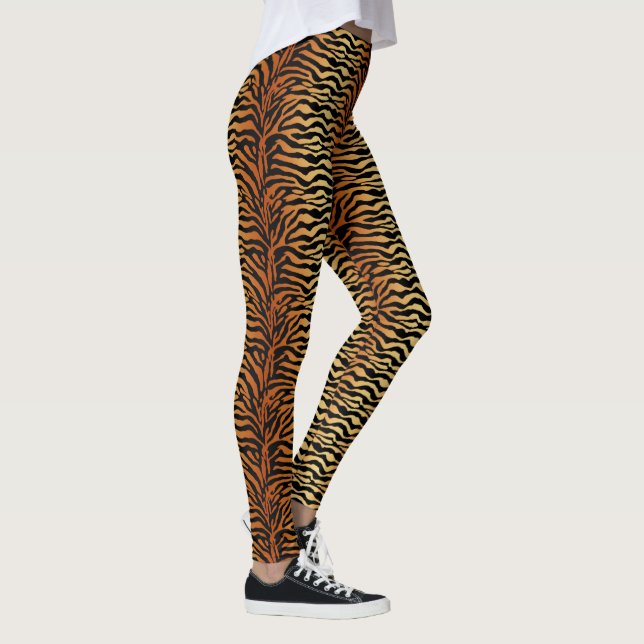 Tiger Rand Animal Print, Amber, Black och Tan Leggings (Höger)
