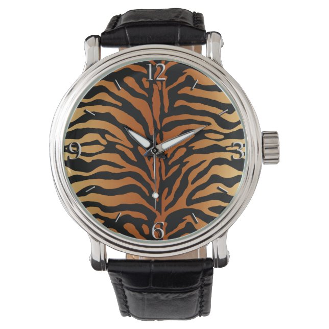 Tiger Rand Animal Print, Amber, Black & Tan Armbandsur (Framsida)