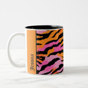 Tiger Rand Animal Print Colorful y2k Chic Namn Två-Tonad Mugg