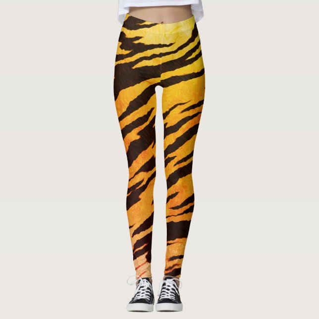 Tiger Rand Animal Print Mönster Leggings (Framsida)