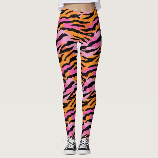 Tiger Rand Animal Print Vibrant Girly Glam Leggings (Framsida)