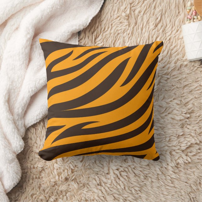 Tiger Rand Black Orange Vild Djurskinn mönster Kudde (Filt)