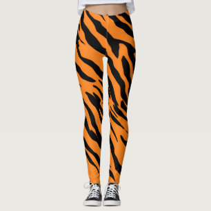 Tiger Rand Black Orange Vild Djurskinn mönster Leggings