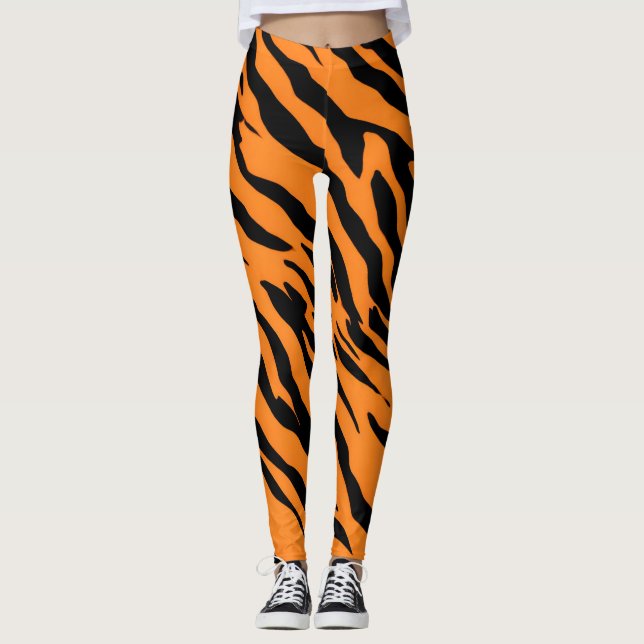 Tiger Rand Black Orange Vild Djurskinn mönster Leggings (Framsida)