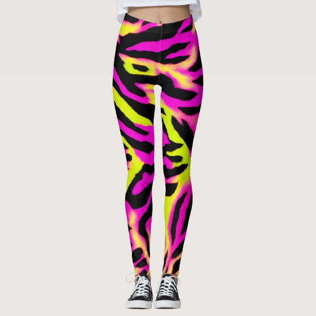 Tiger Rand Black Orange Vild Djurskinn mönster Leggings (Framsida)