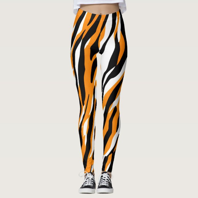 Tiger Rand Black Orange Vild Djurskinn mönster Leggings (Framsida)