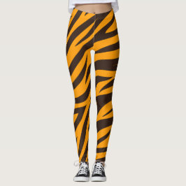 Tiger Rand Black Orange Vild Djurskinn mönster Leggings