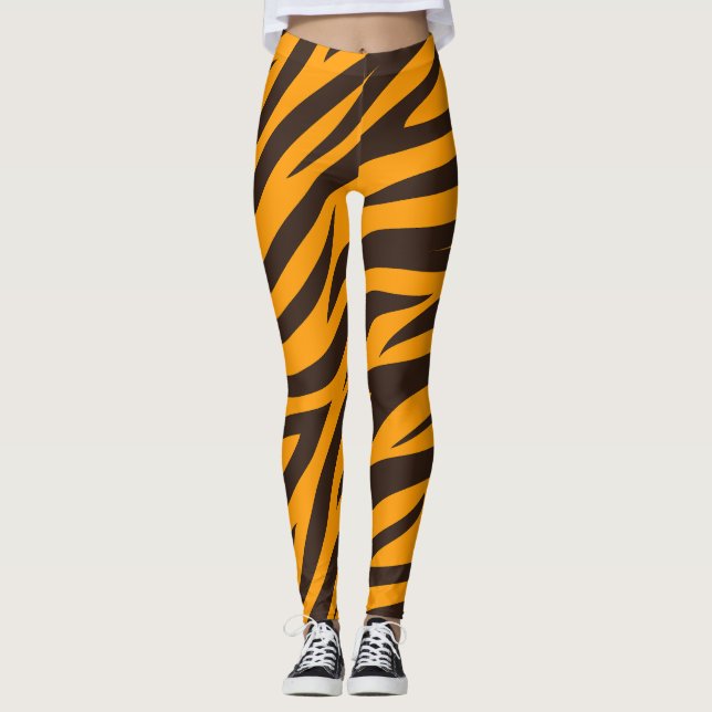 Tiger Rand Black Orange Vild Djurskinn mönster Leggings (Framsida)