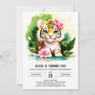 Tiger Rand Girls Birthday-inbjudan Inbjudningar