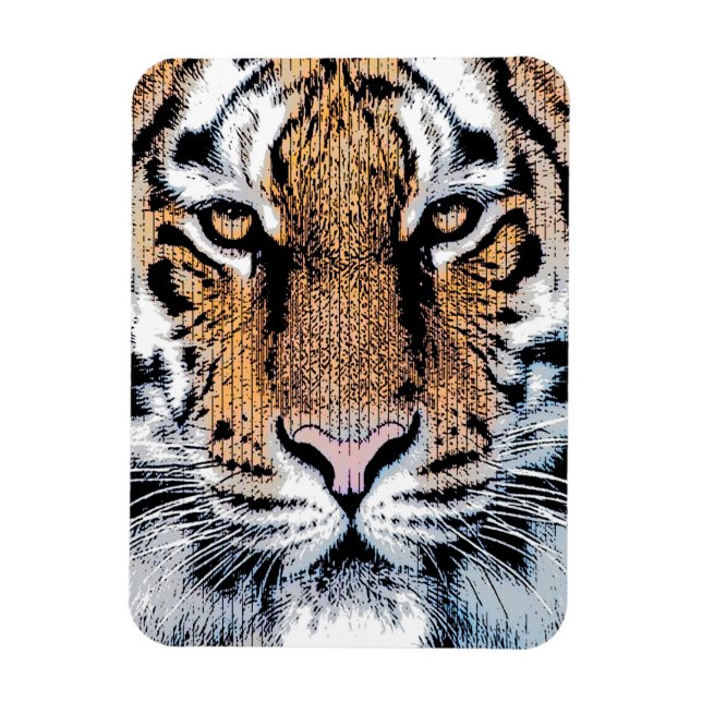 Tiger rand Porträtt i Graphic Press Stil Magnet (Vertikal)