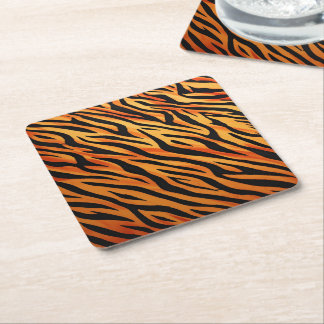 Tiger Randig Pälsmönster Underlägg Papper Kvadrat