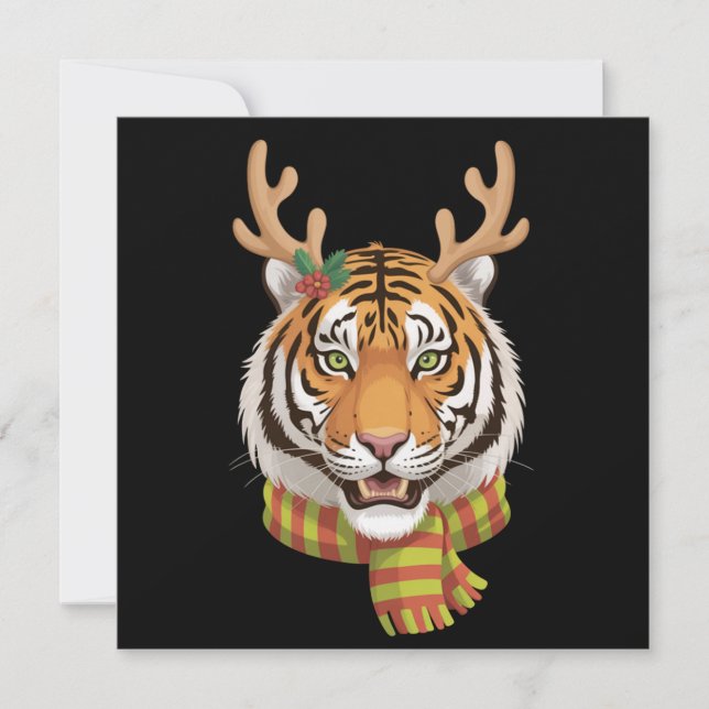 Tiger Reindeer Christmas Animal With Antlers Xmas  Julkort (Framsida)