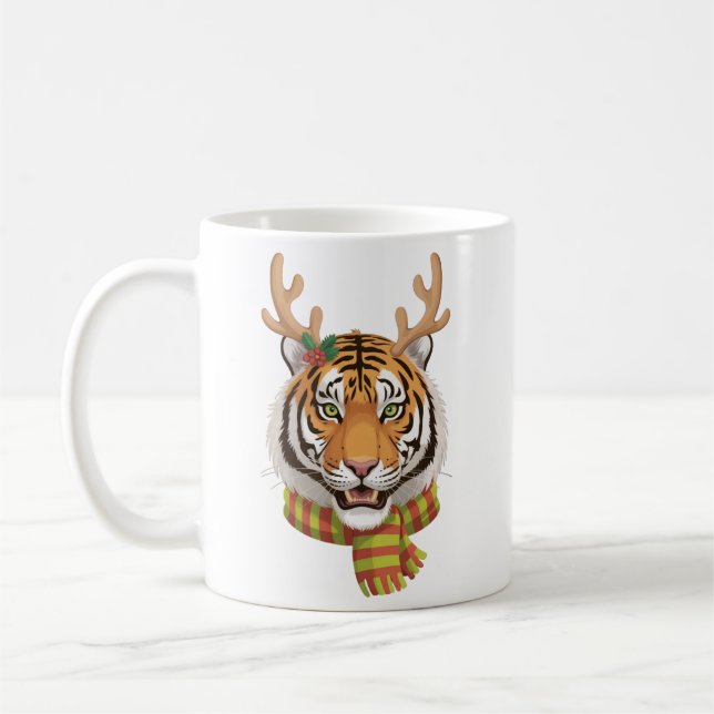 Tiger Reindeer Christmas Animal With Antlers Xmas  Kaffemugg (Vänster)