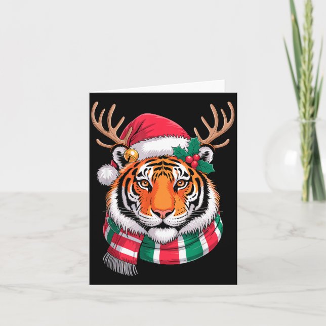 Tiger Reindeer Christmas Santa Hat Tiger Xmas  Kort (Framsida)