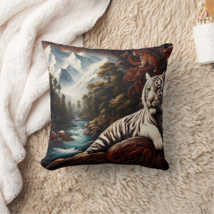 Tiger Relaxing by Mountain River Kudde