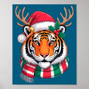 Tiger Ren Jul Santa Hatt Tiger Xmas Poster