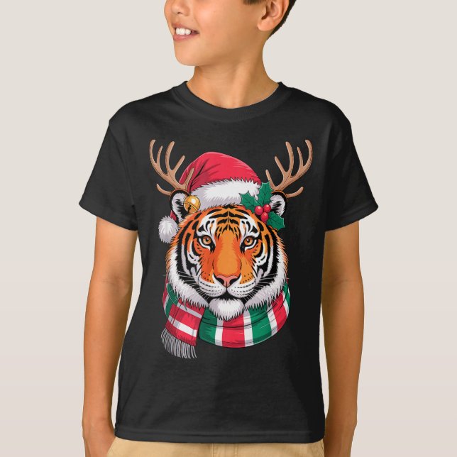 Tiger Ren Jul Santa Hatt Tiger Xmas  T Shirt (Framsida)