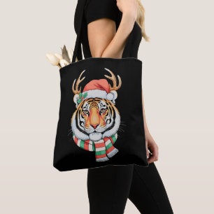 Tiger Ren Jul Santa Hatt Xmas Högtid Tygkasse