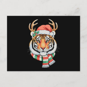 Tiger Ren Jul Santa Hatt Xmas Högtid Vykort