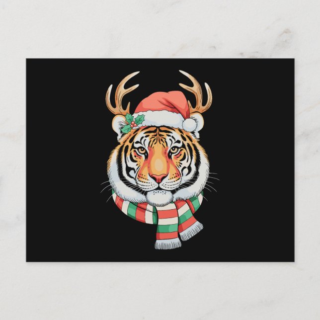 Tiger Ren Jul Santa Hatt Xmas Högtid Vykort (Framsida)