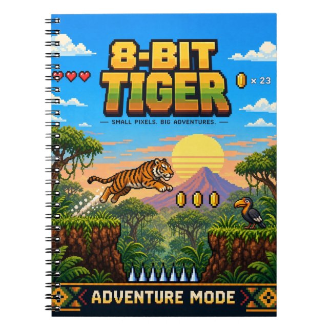 Tiger, Retro 8-Bit Pixelkonst Anteckningsbok (Framsidan)