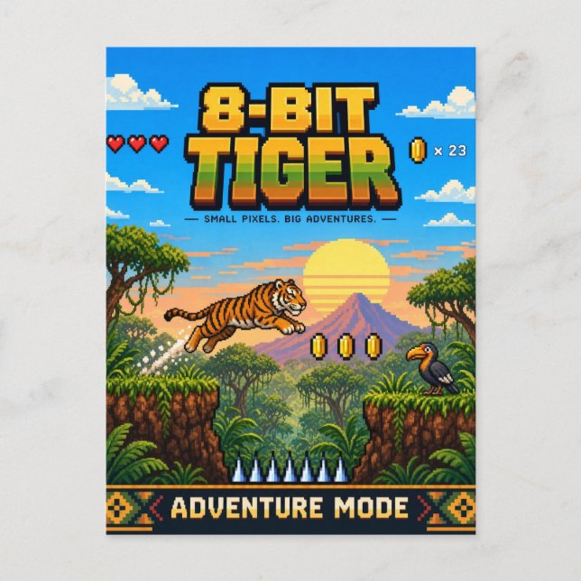 Tiger, Retro 8-Bit Pixelkonst Vykort (Framsida)