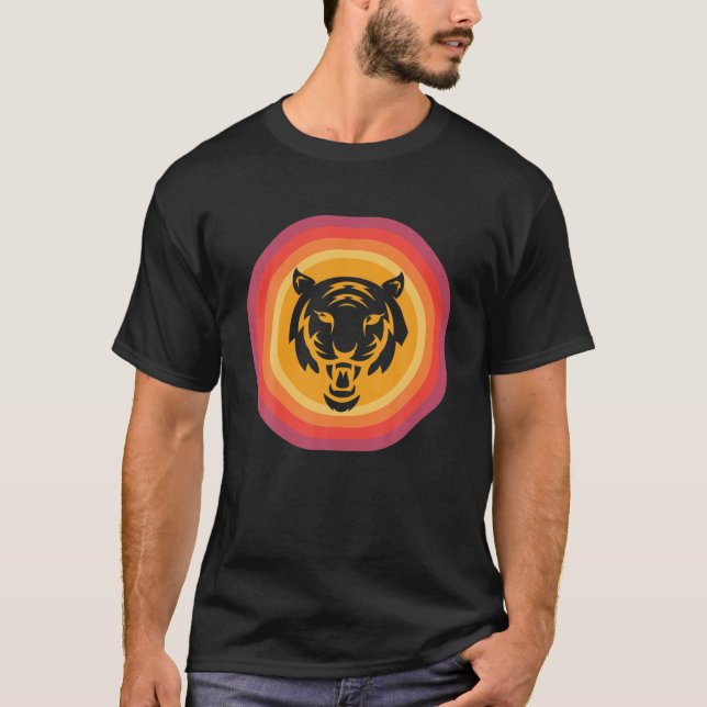 Tiger Retro Sunset Vild katt Roars T Shirt (Framsida)