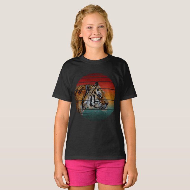 Tiger Retro Vintage Kattpresent T-Shirt (Hel framsida)