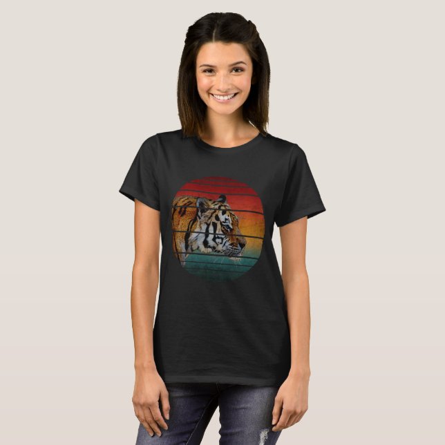 Tiger Retro Vintage Kattpresent T-Shirt (Hel framsida)