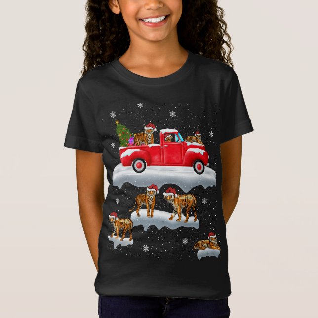 Tiger Riding Red Lastbil God jul X-mas Ugly  T Shirt (Framsida)