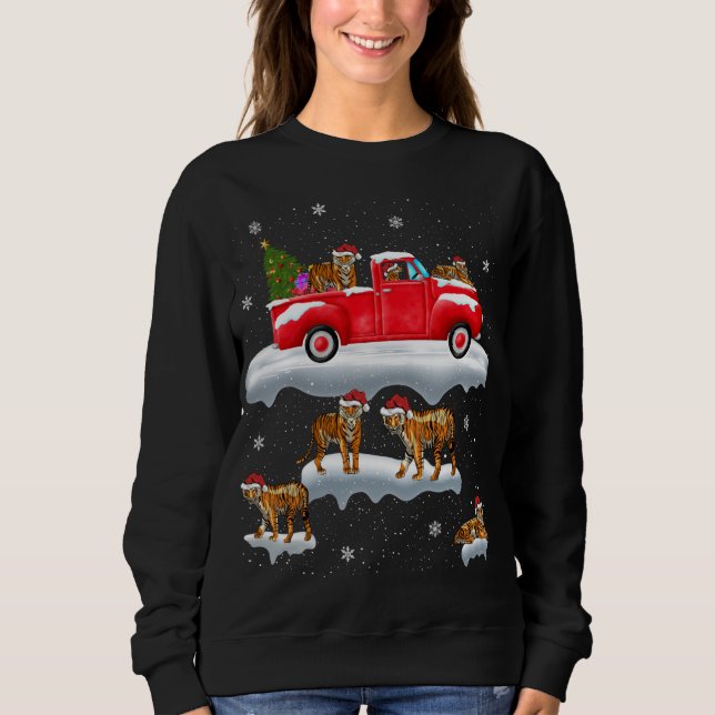 Tiger Riding Red Lastbil God jul X-mas Ugly  T Shirt (Framsida)