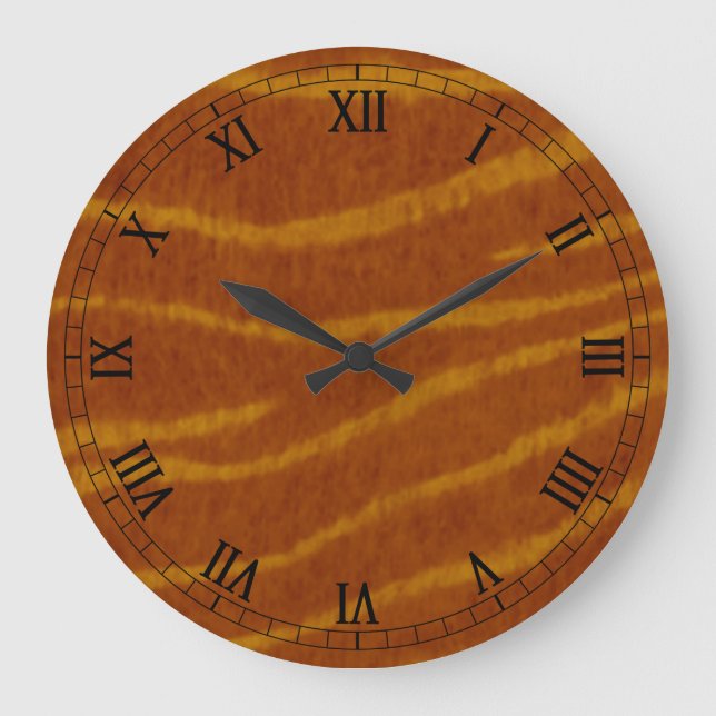 Tiger Round Roman Numerals Clock Stor Klocka (Framsida)