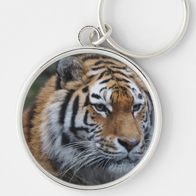 Tiger Rund Silverfärgad Nyckelring (Framsidan)