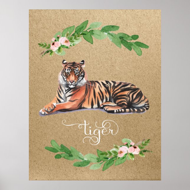 Tiger safari rosa blommigt prod. poster (Framsidan)