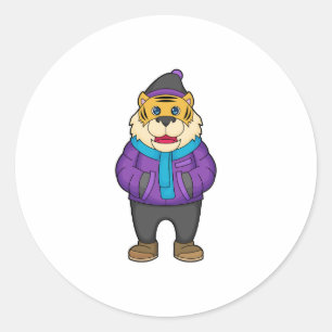 Tiger Scarf Beanie Runt Klistermärke