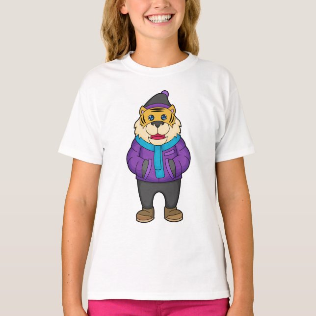 Tiger Scarf Beanie T Shirt (Framsida)