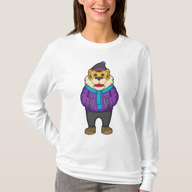 Tiger Scarf Beanie T Shirt (Framsida)